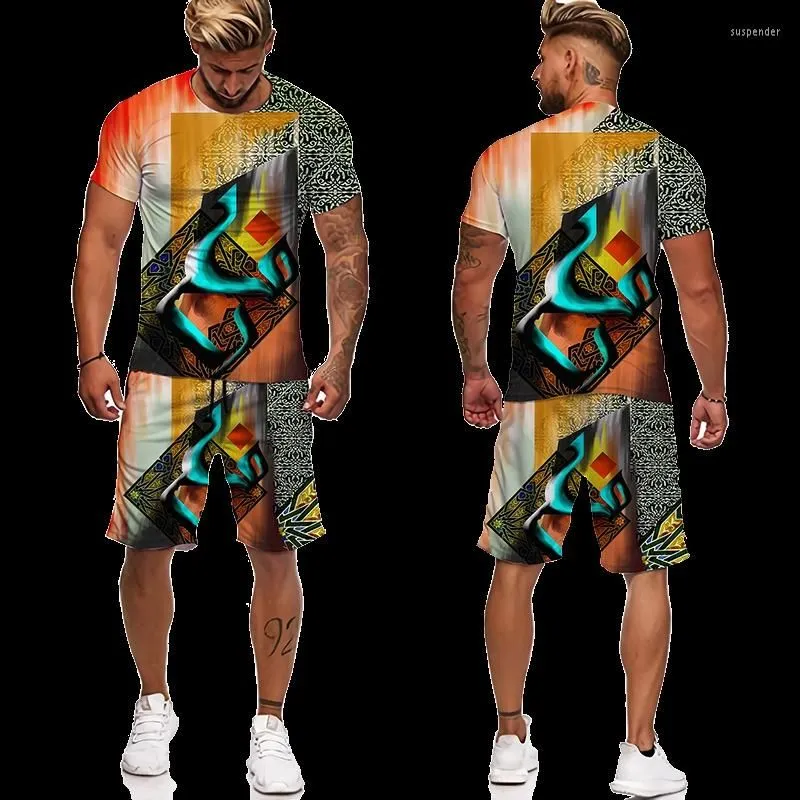 Men`s Tracksuits Hip Hop T Shirt Mens Graffiti Print Set Short Sleeve Summer Casual T-shirt/shorts/two Piece Suit 2023 Fashion Men