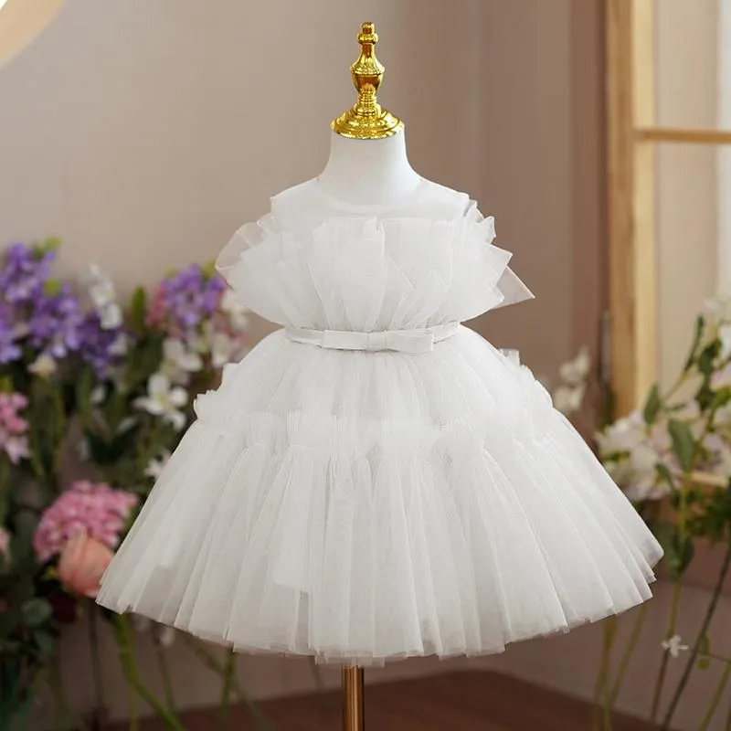Girl`s Dresses Baby 1st Birthday Clothes Solid Girls Baptism Dress Flower Toddler Kids Wedding Party Gown Born Christening