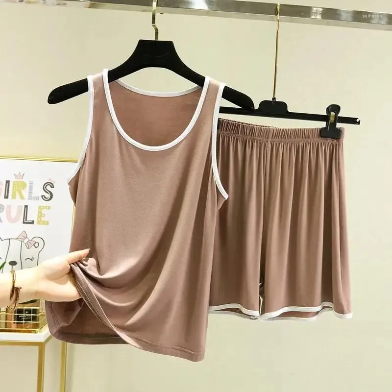 Women`s Sleepwear Modal Sleeveless Tank Tops With Shorts Pajamas Set For Summer 2024 Thin Loose Home Casual Two Piece