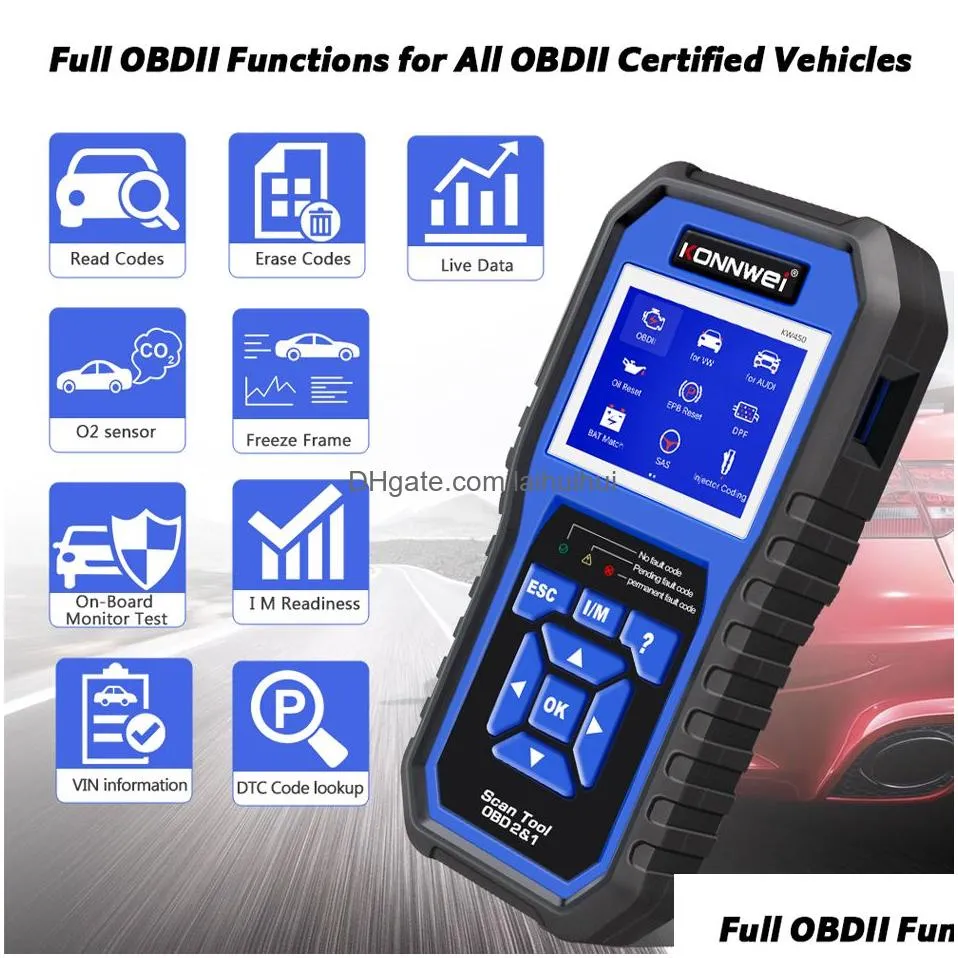 konnwei kw450 obd2 diagnostic tool for vag cars vw audi abs airbag oil epb dpf srs tpms reset full systems scanner