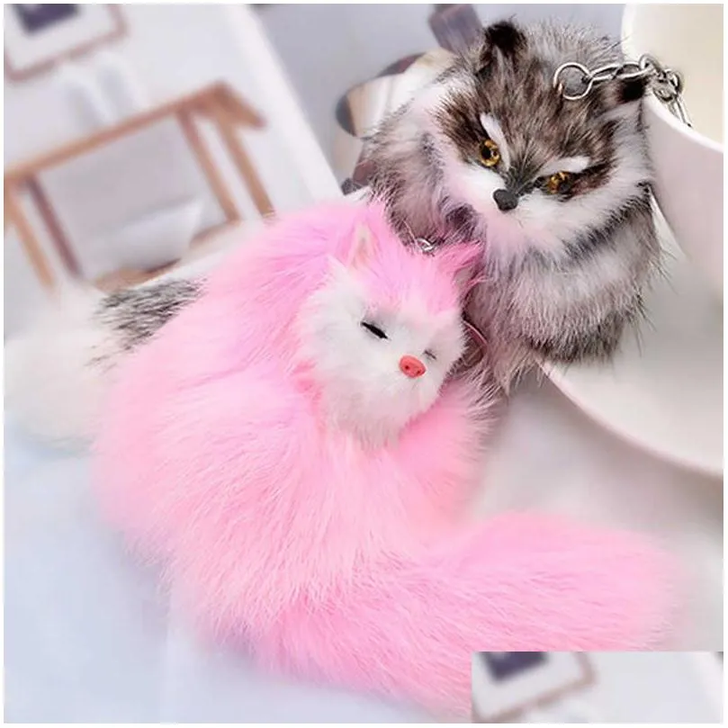 Keychains & Lanyards Fluffy Animal Cartoon Fox Keychain Cute Pendant Car Key Ring Chains Holder Bag Purse Ornament Women Jewelry Char Dhlrg