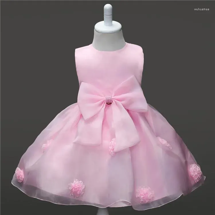 Girl Dresses Born Lovely Girls Sleeveless White Pink Dress Kids Soft Vestidos Infantis Princess Child Baby Party