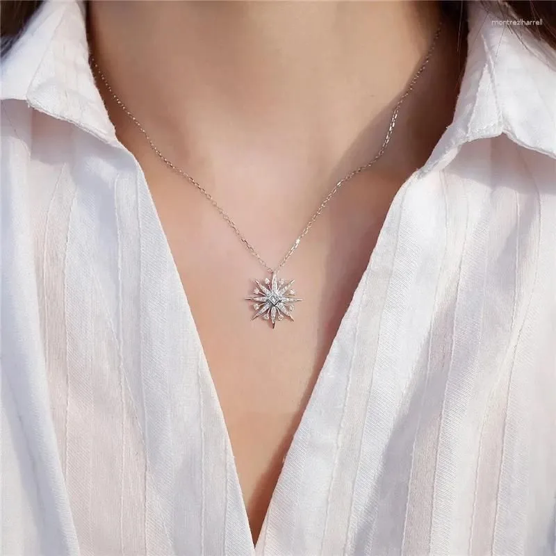 Chains Korean Ladies Ins Snowflake Sterling Silver S925 Necklace Light Luxury Sun Flower Clavicle Chain For Girlfriend Christmas Gift