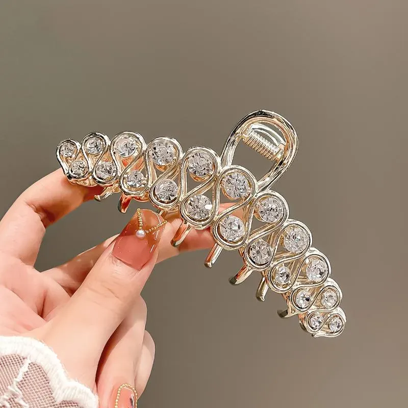 Hair Clips 2023 Elegant Wave Rhinestones Pearl Claw Hairpins Women`S Fashion Grab Clip For Girl Ornament Gifts