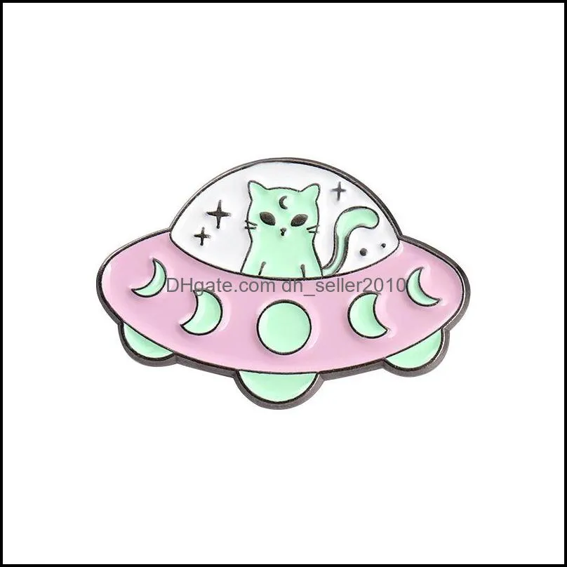 Pins, Brooches Spaceship Cat Letter Round Moon Star  Pins Alloy Enamel Clothes Badge Buckle Jewelry 6131 Q2 Drop Delivery Dh6No