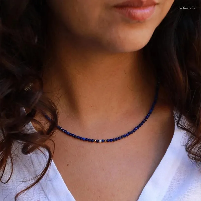 Pendants Faceted Deep Blue Lapis Lazuli Necklace Natural Stone Chocker Wholesale Beads Mother Daughter Gifts