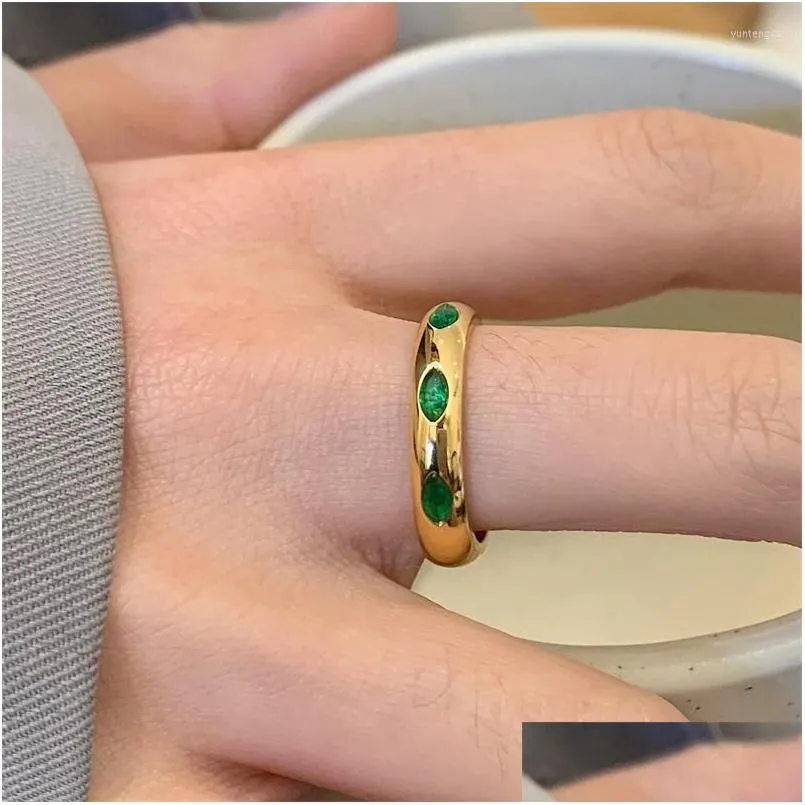 Wedding Rings 18K Gold Plated Green Clear Zircon Ring For Women Stainless Steel Couple Female Aesthetic Jewelry Dainty Gift 2023 Dro Dh3Jk