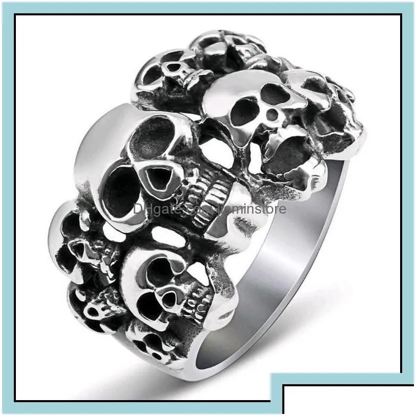 Cluster Rings Vintage Punk Metal Skl Carved Gothic Ring Flower Dragonfly Sunflower Cool Mens Rock Party Biker Jewelry Drop Delivery