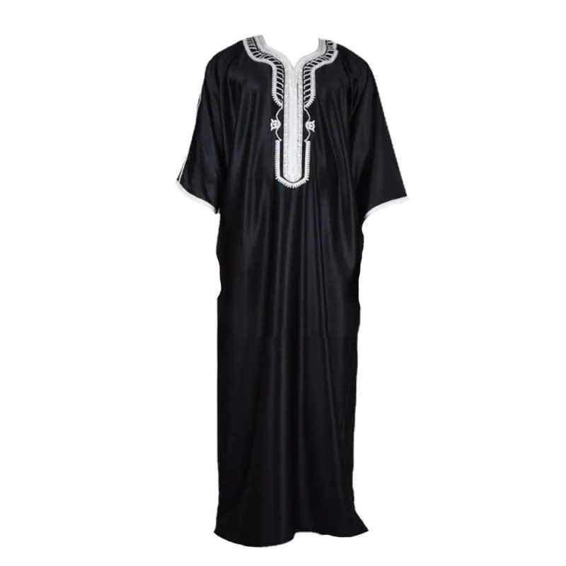 Ethnic Clothing Muslim Man Kaftan Moroccan Men Jalabiya Dubai Jubba Thobe Cotton Long Shirt Casual Youth Black Robe Arab Clothes Plus