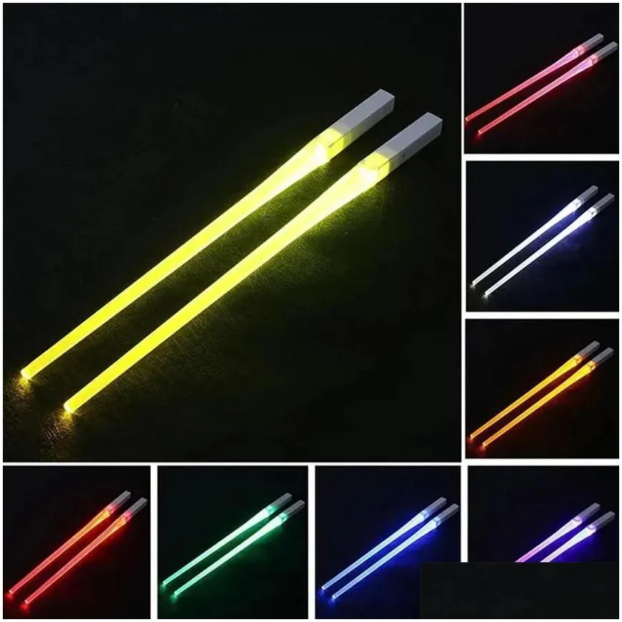 Chopsticks Creative 2Pcs/Pal Led Light Up Durable Lightweight Kitchen Dinning Room Party Portable Food Safe Tableware Jn30 Drop Delive Dh4Gk