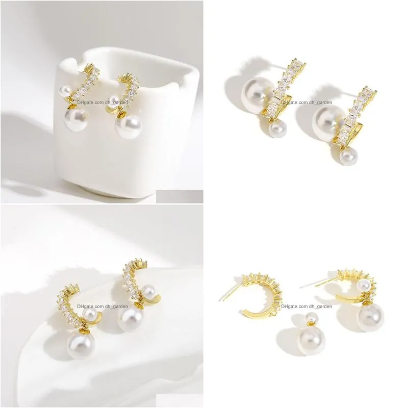 Hoop & Huggie Exquisite Gold Color Korea Design C-Shaped Zircon Pearls Pendant Earrings Temperament Luxury Simple Drop Deliv Dhgarden Dhrxc