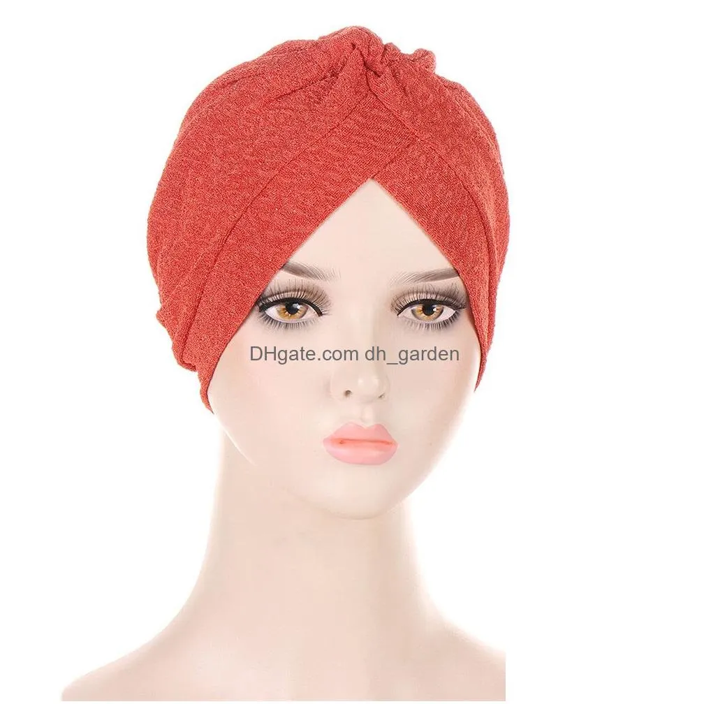 Beanie/Skull Caps 2022 New Fashion Bandanas Women Turban Muslim Hat Twist Hijab Bonnet Cap Adt Chemo Knot Headbands Drop Del Dhgarden Dhxq3