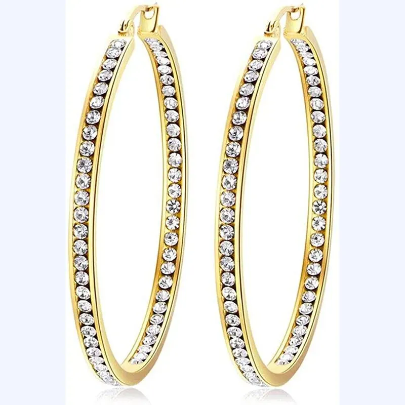 Hoop Huggie Crystal Stainless Steel Earring For Women Hypoallergenic Jewelry Sensitive Ears Large Big Earrings Hoops