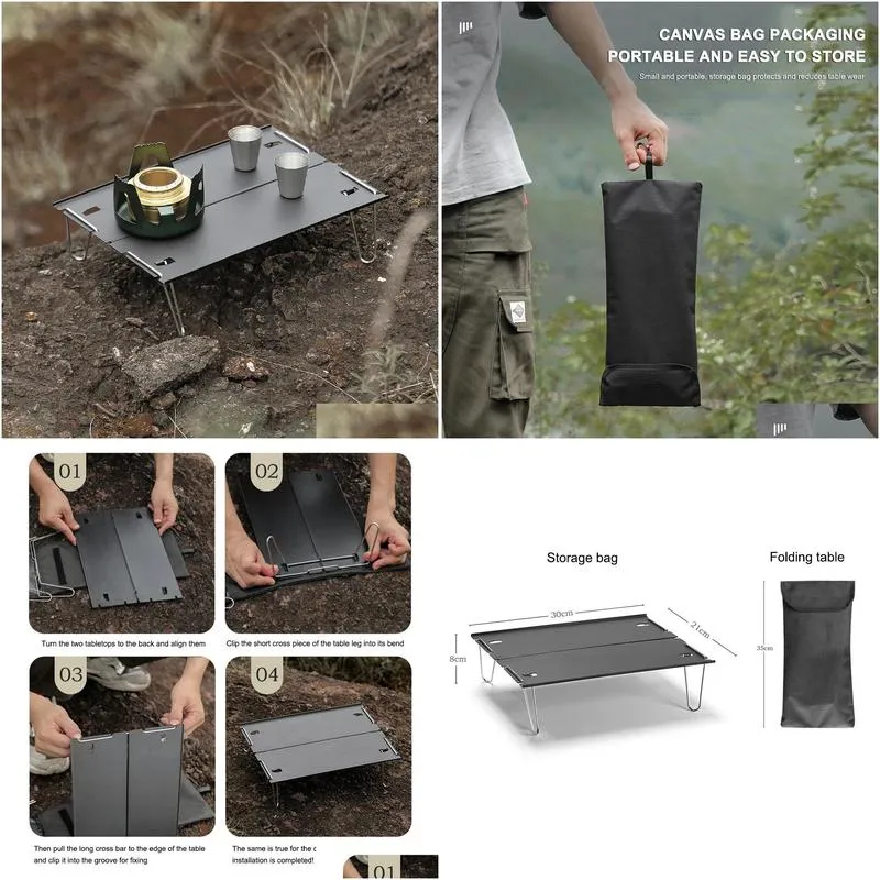 Furnishings Mini Folding Table Aluminum Alloy Stainless Steel 30 * 21 * 8cm Outdoor Camping Picnic Household Portable Desk with Storage