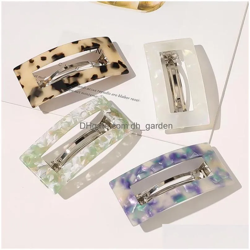 Hair Clips & Barrettes Broadside Square Spring Clip Length 7.5 Cm Pattern Ponytail Hairpins Women Acetic Acid Europe Lady W Dhgarden Dhmce