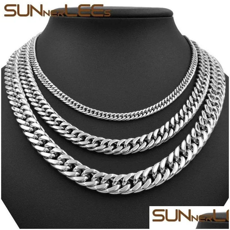 Chains Fashion Jewelry 5Mm 7Mm 9Mm 11Mm Sier Color Stainless Steel Necklace Double Curb Cuban Link Chain For Mens Womens Sc19 Drop Del Otr2F