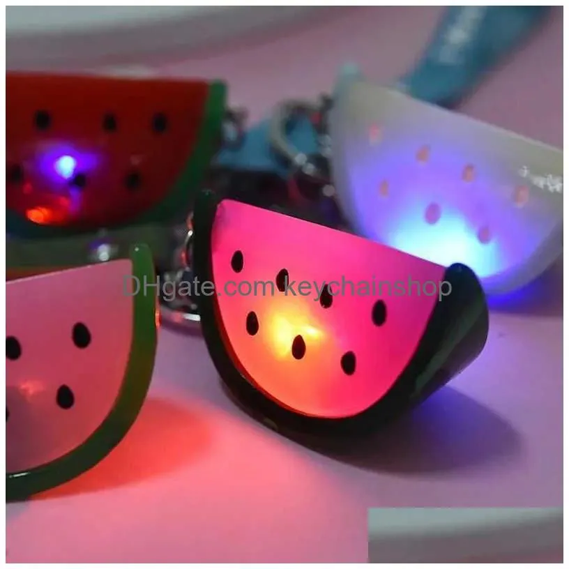 Keychains & Lanyards Creative Fruit Keychain Luminous Watermelon Key Ring Gift For Women Couple Car Bag Pendant Chains R231003 Drop D Dhkpe