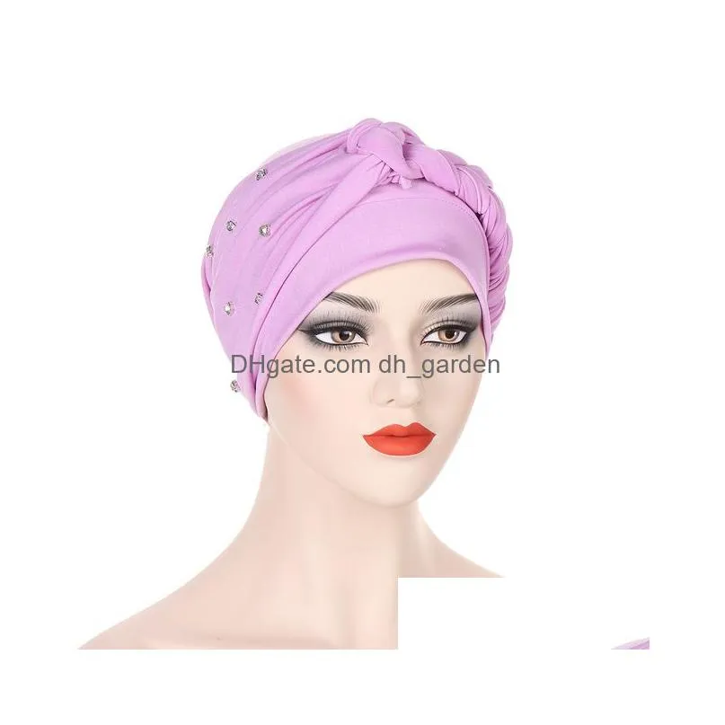 Beanie/Skull Caps Muslim Women Silk Braid Pre Tied Crystal Turban Hat Headscarf Cancer Chemo Beanie Cap Headwear Headwrap Er Dhgarden Dhsgc