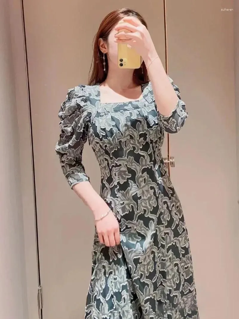 Party Dresses Neploe Jacquard Bubble Sleeve Japanese Elegant Square Neck Vestido Feminino 2024 French Style Backless Lace Up Robe