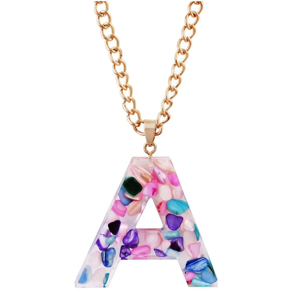 Pendant Necklaces New Arrival Mticolor Acrylic Acetic Acid Sheet Long Chain Necklace 26 Initial Letter Fashion Jewelry For Drop Delive Dh6Lu