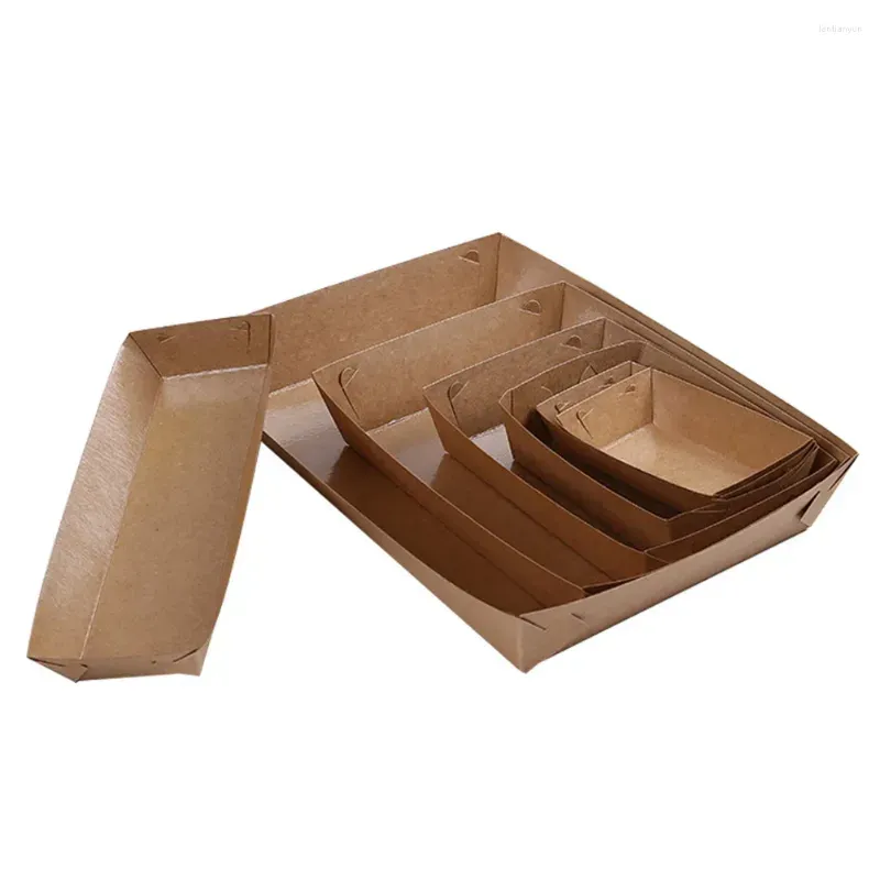 Disposable Dinnerware 5 Pcs Paper Serving Tray Kraft Coating Boat Shape Snack Open Box French Fries Chicken (20 X 6 3cm)