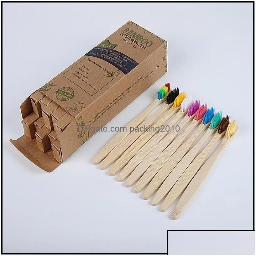 Disposable Toothbrushes Bath Supplies El Home Garden Eco Soft Bamboo Toothbrush 10 Pcs Rainbow Color Kraft Case Package Ecological Flat