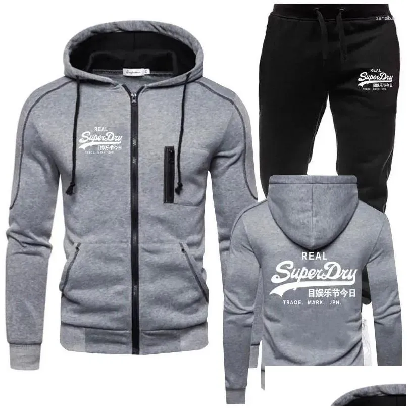 Men`S Tracksuits Mens Nieuwe Solide Herenjack Met Capuchon En Joggingbroek Sport Casual Jogger Sportkleding 2-Delige Streetwear Sets Ot4G0