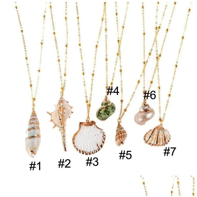 Pendant Necklaces Isang New Fashion Gold Plated Seashell Conch Necklace American European 18K Chain Summer Beach Jewellry Drop Deliver