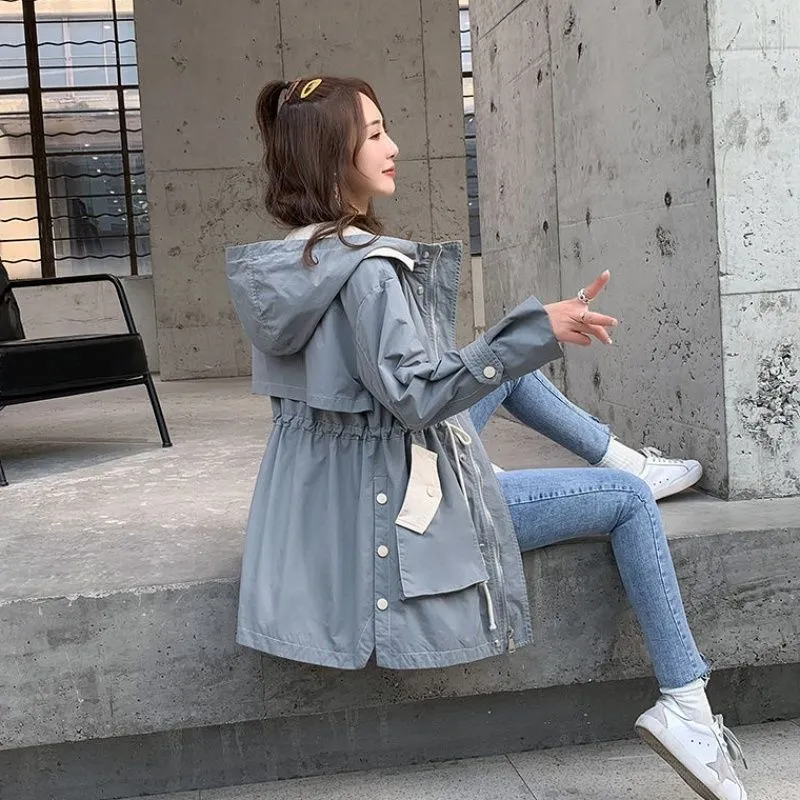 Spring Autumn Windbreaker Girls Student Loose Trench Female Coat For Jacket Women Jeans Outerwear Coats Hood Hooded Cloak