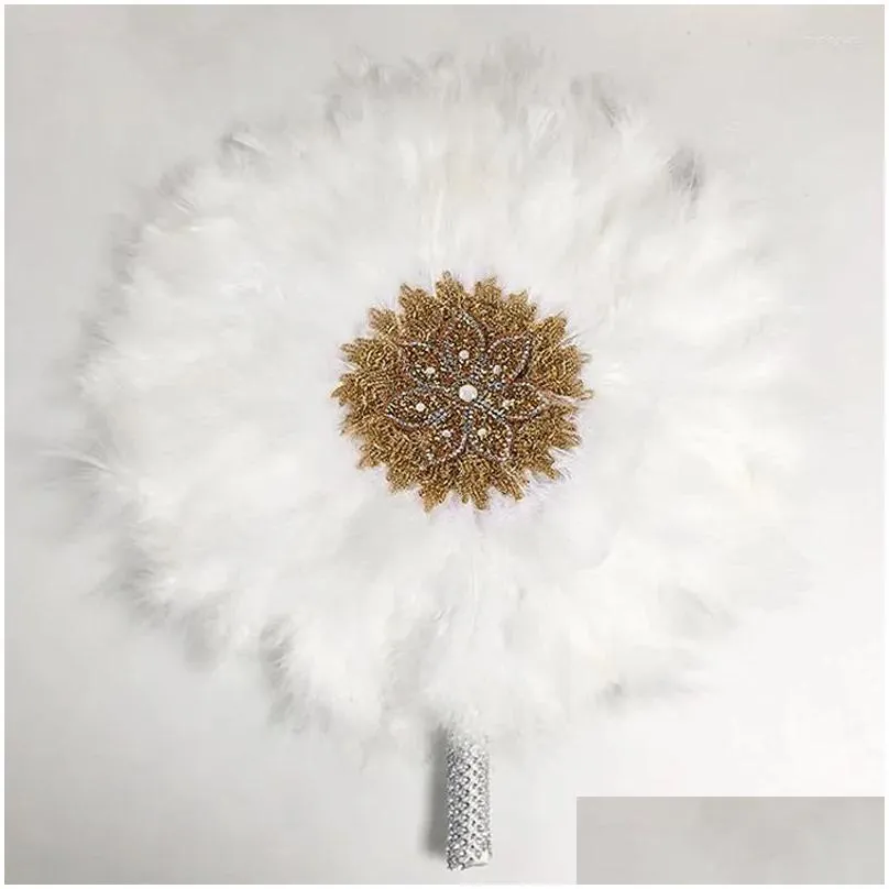 Decorative Objects & Figurines African Mariage Handle Fan White Feather Big Hand Nigerian Dance Performance Party Bridal Fans For Brid Dhmlh