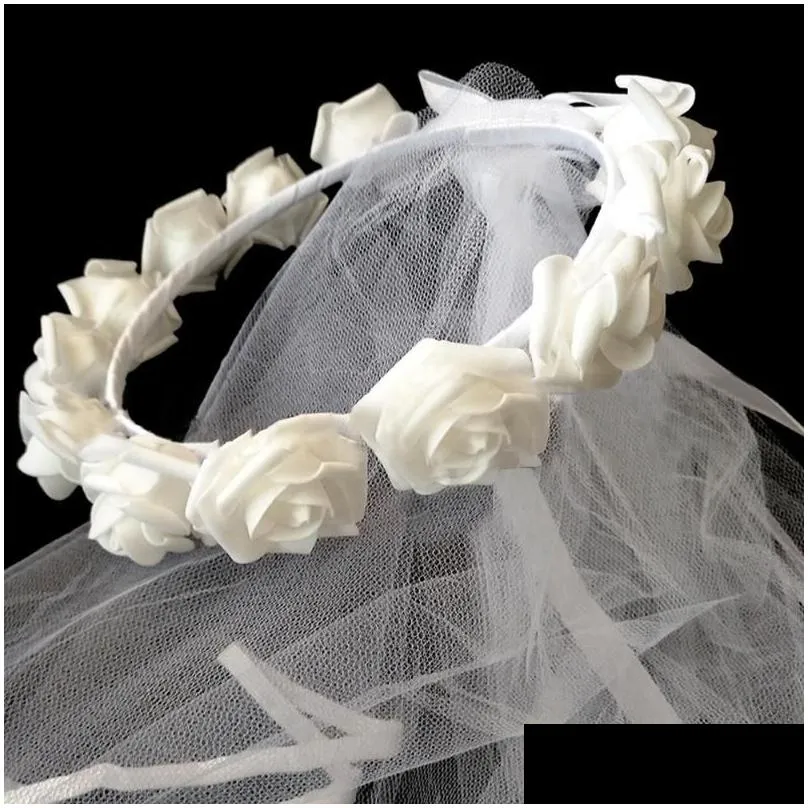 Party Decoration White Rose Flower Crown Bride To Be Bachelorette Veil Boho Gifts Bridal Shower Wedding Decorations Diy Favors Drop D Dh0Zt