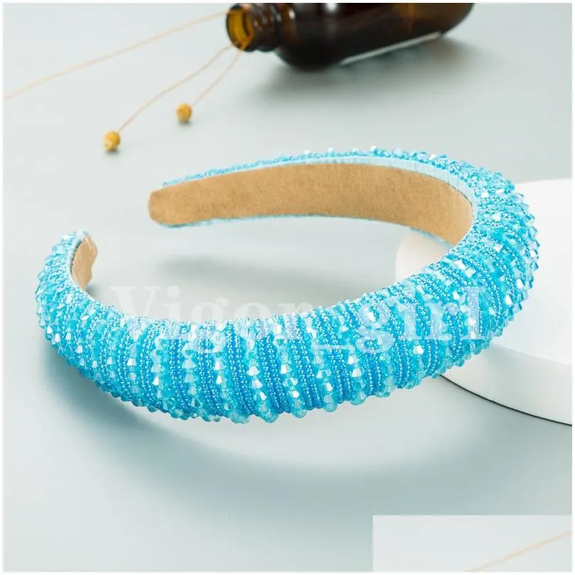 high quality ladies sponge hair accessories headband simple wide-sided fashion handmade beaded net red temperament headbands Korean