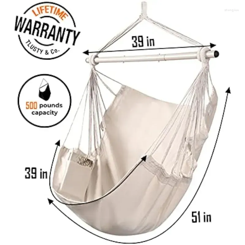 Camp Furniture Hanging Rope Swing - Hammock Chair Bedrooms Indoor Outdoor Max Weight 500 Lbs