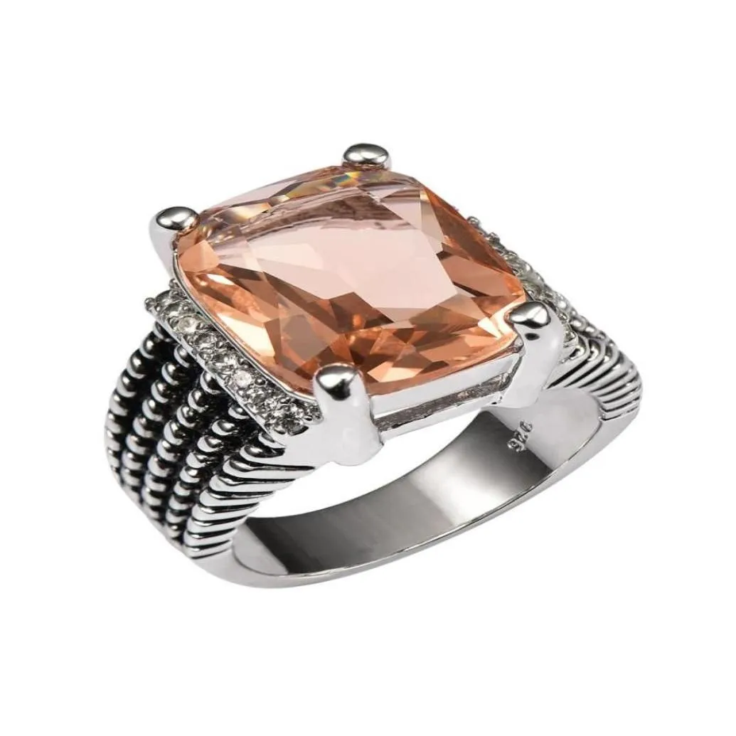 Huge Morganite With Multi White Crystal Zircon 925 Sterling Silver Ring For Women and Men Size 6 7 8 9 10 11 F15122318214