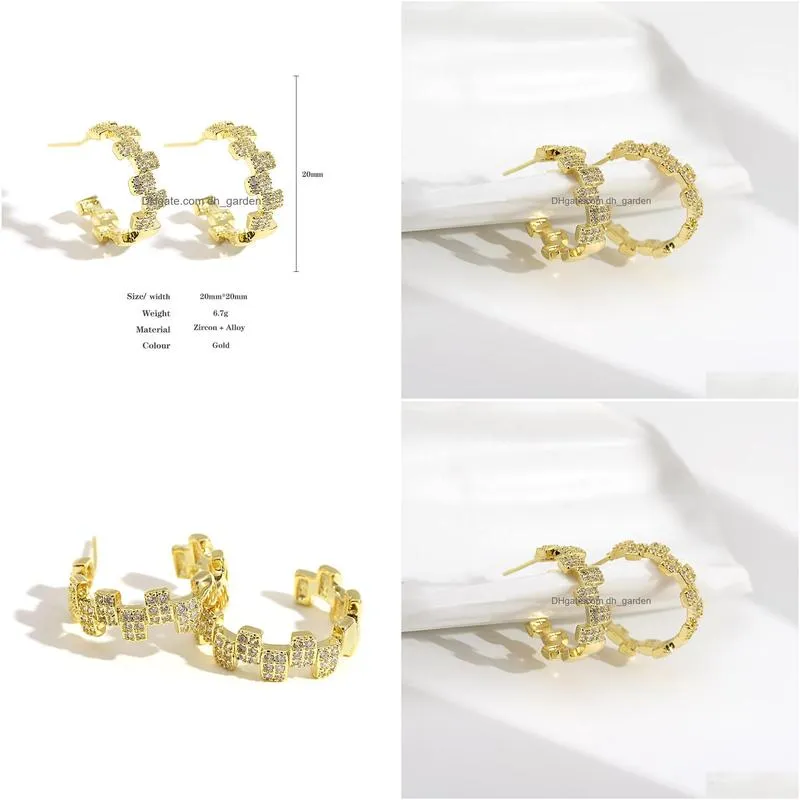 Hoop & Huggie Korea Cute Small Gold Color Micro-Zircon C Shape Earrings Ins Circle Round Copper Alloy For Drop Delivery Jewe Dhgarden Dhqfl