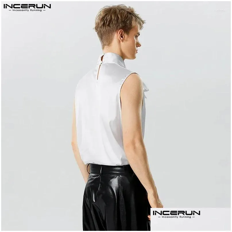 Men`s Tank Tops INCERUN 2024 Men Sequins Shiny Stand Collar Tie Up Fashion Sleeveless Vests Summer Streetwear Party Clothing S-5XL