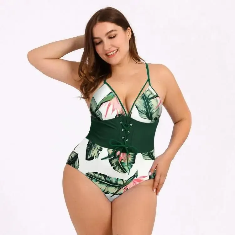 set Summer Sexy Bikinis Ins New Women Bodysuit Beach Swimwear Bathing Suit Plus Size Printed Corset One Piece Swimsuit For Fat Girl