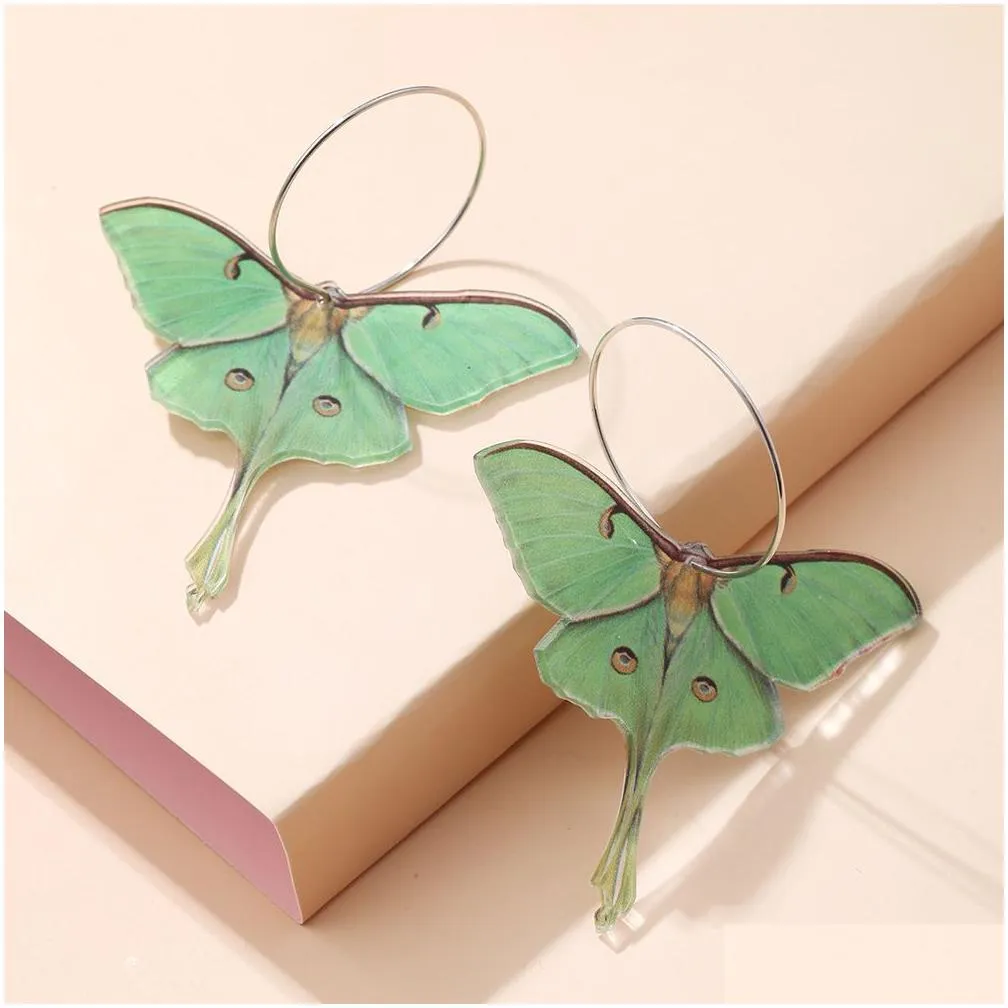 Dangle & Chandelier Fashion Green Butterfly Acrylic Earrings Women Girl Vintage Moth Funny Lifelike Animal Jewelry Creative Gift Drop Dhzfi
