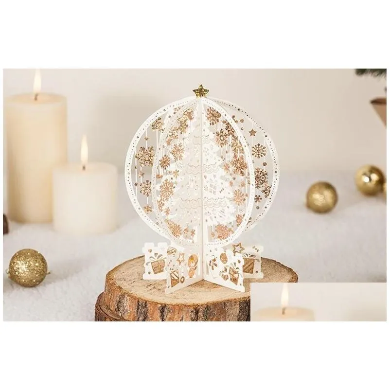 Greeting Cards 3D Crystal Ball Christmas Blessing Card Bronzing Hollow Wedding Xmas Decoration Drop Delivery Home Garden Festive Party Dh7Ys