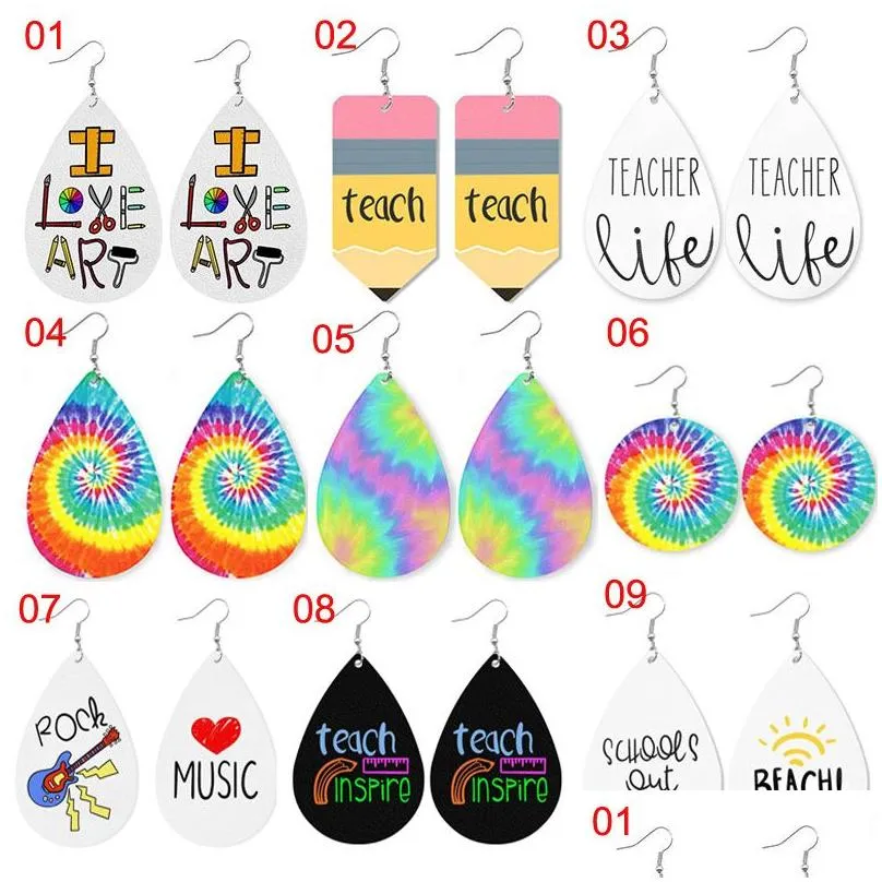 Dangle & Chandelier New Fashion Cute Printed Pencil Rainbow Color Leather Earring I Love Music Art Earrings School Teacher Students A Dhsvk