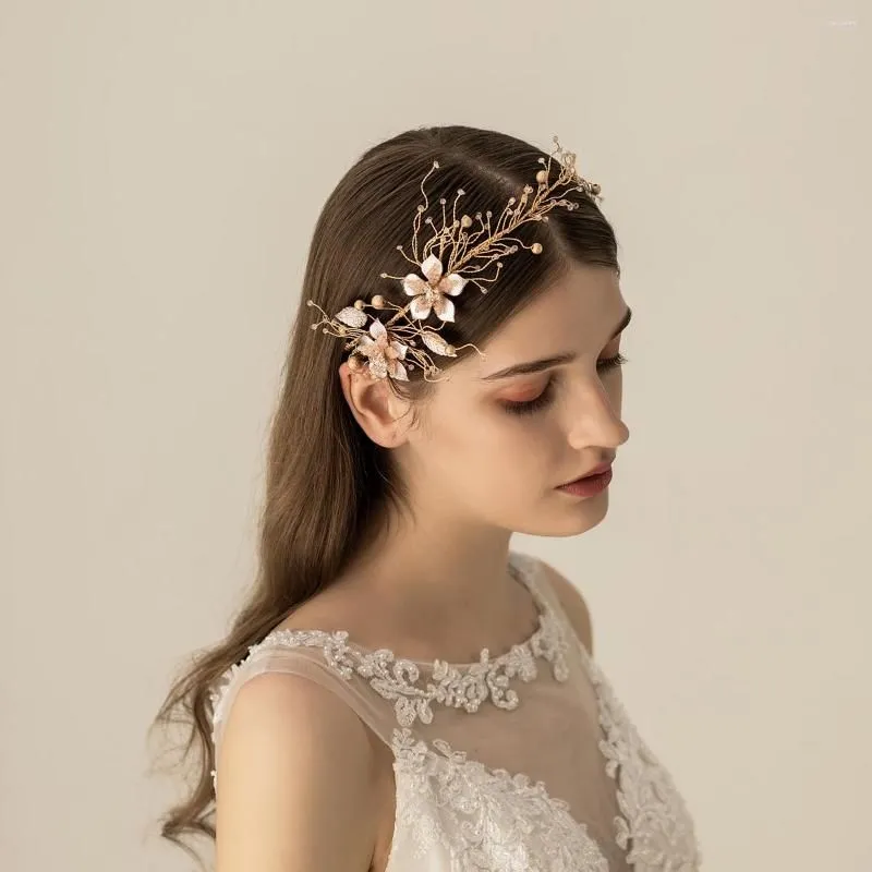 Hair Clips O537 Exquisite Wedding Bridal Headband Alloy Leaf Flower Colorful Beads Bridesmaid Hairwear Women Pageant Perform Headpiece