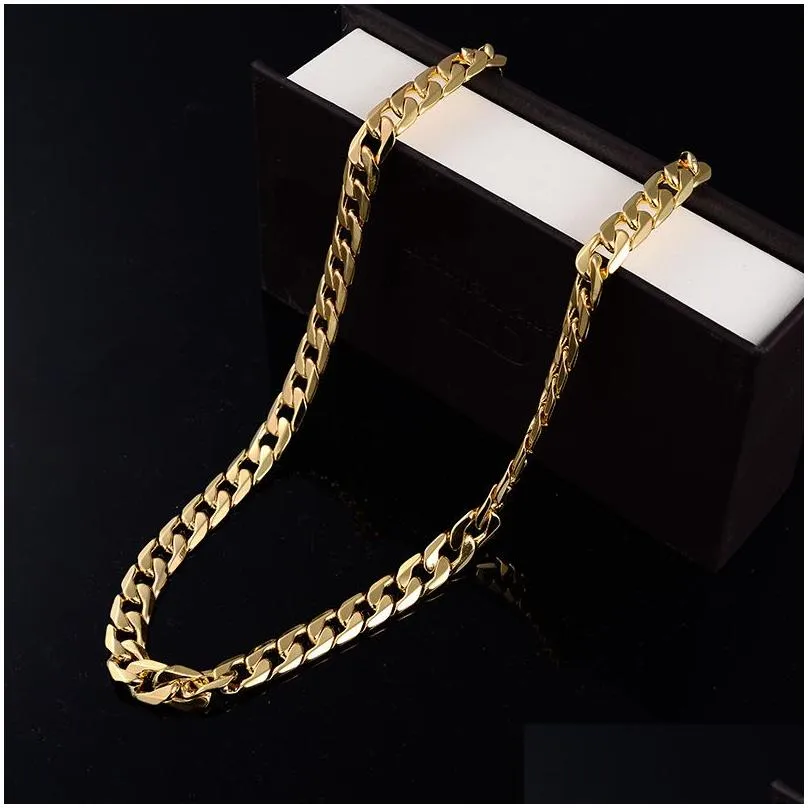 Chains Fashion Luxury Jewerly 18K Yellow Gold Cuban Chain 10Mm Width Necklace For Women And Men 60Cm 23.6Inch Drop Delivery Jewelry Ne Dhung