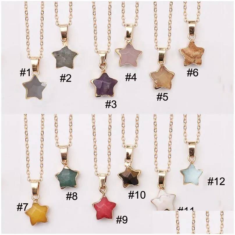 Pendant Necklaces 12 Colors Natural Gemstone Star Fashion Choker Charms Gold Color Metal Collar Necklace For Women Neck Jewelry Drop D Dh0Lt