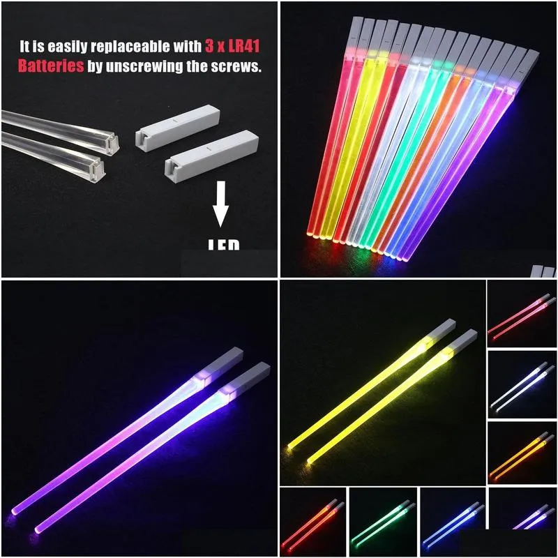 Chopsticks Led Lightsaber Reusable Light Up Chopstick Kitchen Party Tableware Creative Durable Glowing Drop Delivery Dhpnb