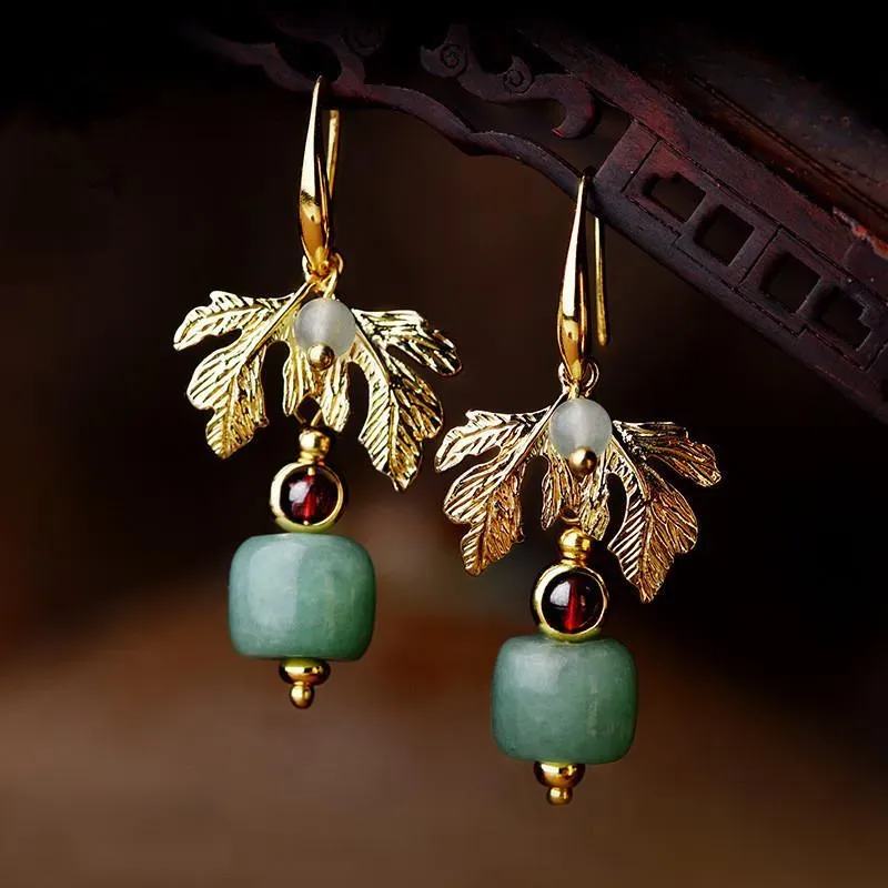 Dangle Chandelier Women Earring Fashion Jewelry Gold Leaves Green Pendant Bohemia Accessories Girl Banquet Gift Fine Drop