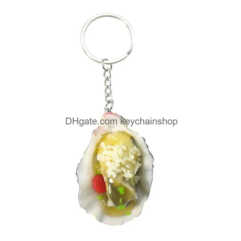 Keychains & Lanyards 2Pcs Food Resin Oysters Keychain Seashell Pendant Delicious Seafood Chinese Stalls Ornament Resturant Delicacies Dh0Vw