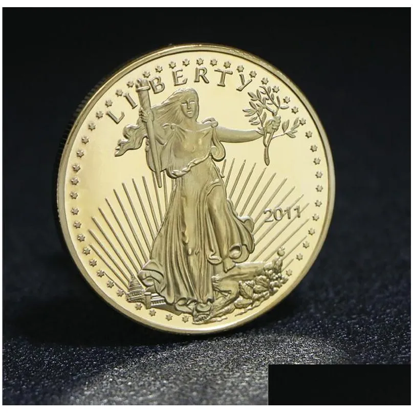 Arts And Crafts 5 Pcs Non Magnetic Dom  Badge Gold Plated 32.6 Mm Commemorative Statue Liberty Collectible Decoration Coin Dhabh