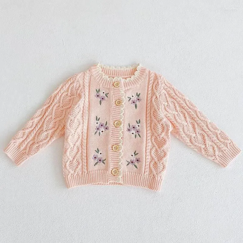 Jackets Toddler Baby Girls Knitting Cardigan Flower Embroidery Autumn Winter Infant Girl Sweater CoatJackets