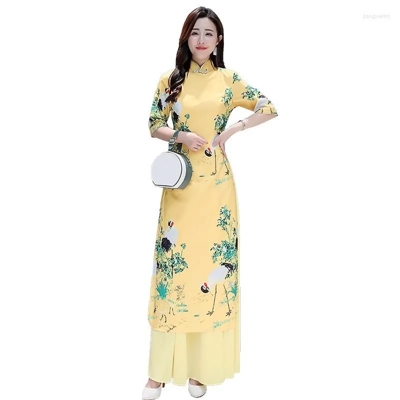 Ethnic Clothing 2023 Aodai Vietnam Cheongsam Qipao Chinese Dress Vietnamese Traditional Elegant Modern Women