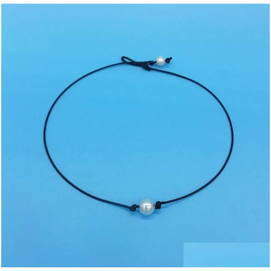 Pendant Necklaces Luxury Womens Freshwater Pearl Necklace Leather Chain Single Three Pear Turquoise Stones Handmade Men Drop Delivery Dhx4S